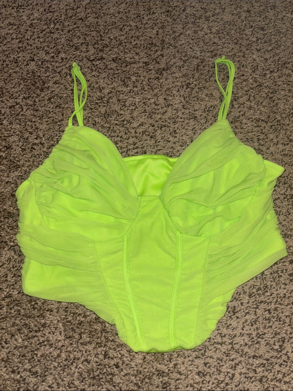 SHEIN Neon Lime Ruched Bustier Crop Top